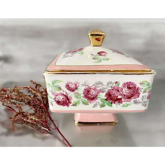 VINTAGE SICAS SESTO FIORENTINO Porcelain Serving Bowl Lidded Floral Italy Square - Picture 5 of 14